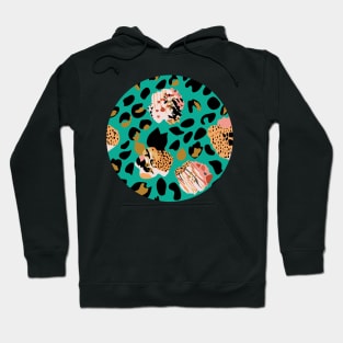 Modern abstract rose and leopard texture green Hoodie